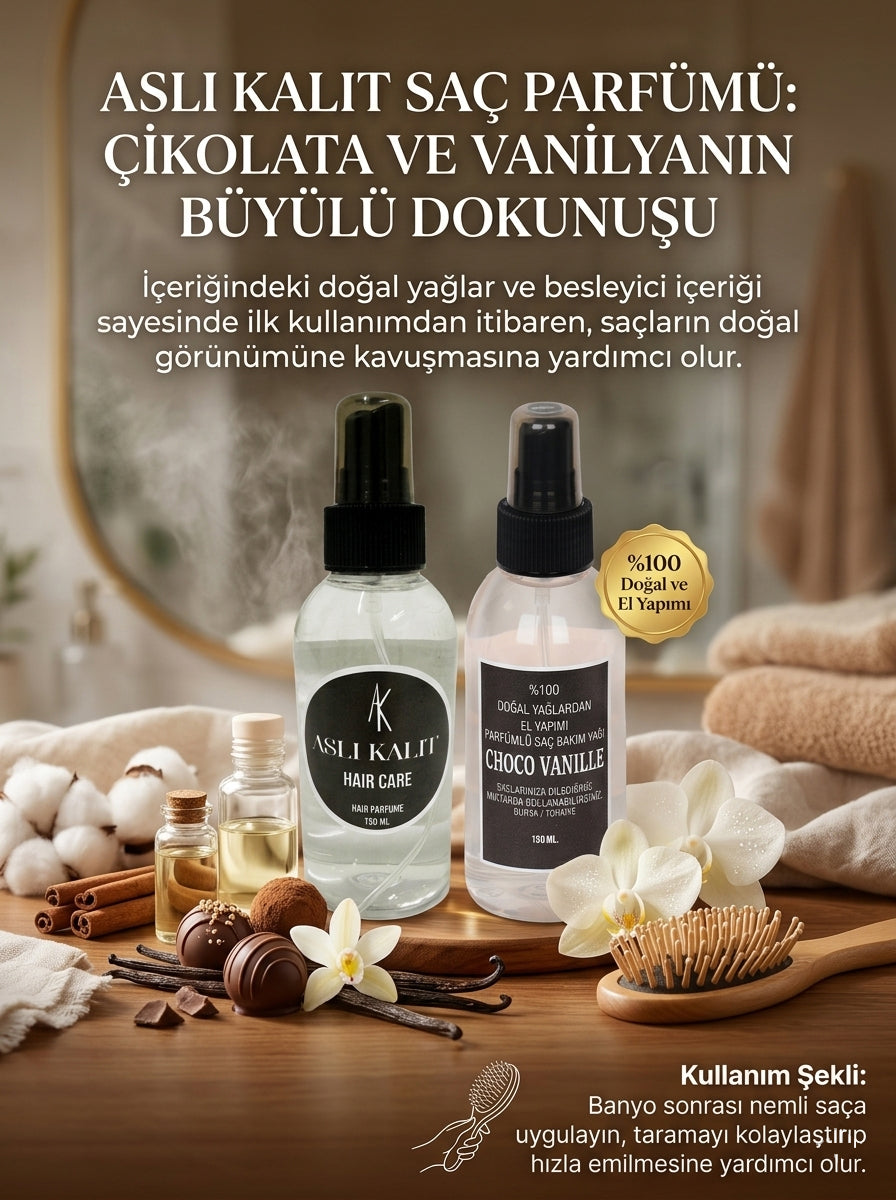 ASLI KALIT (ChocoVanille) Parfümlü Saç Bakım Parfümü %100 Doğal Yağlardan Hair Care Saç Parfümü 150ml