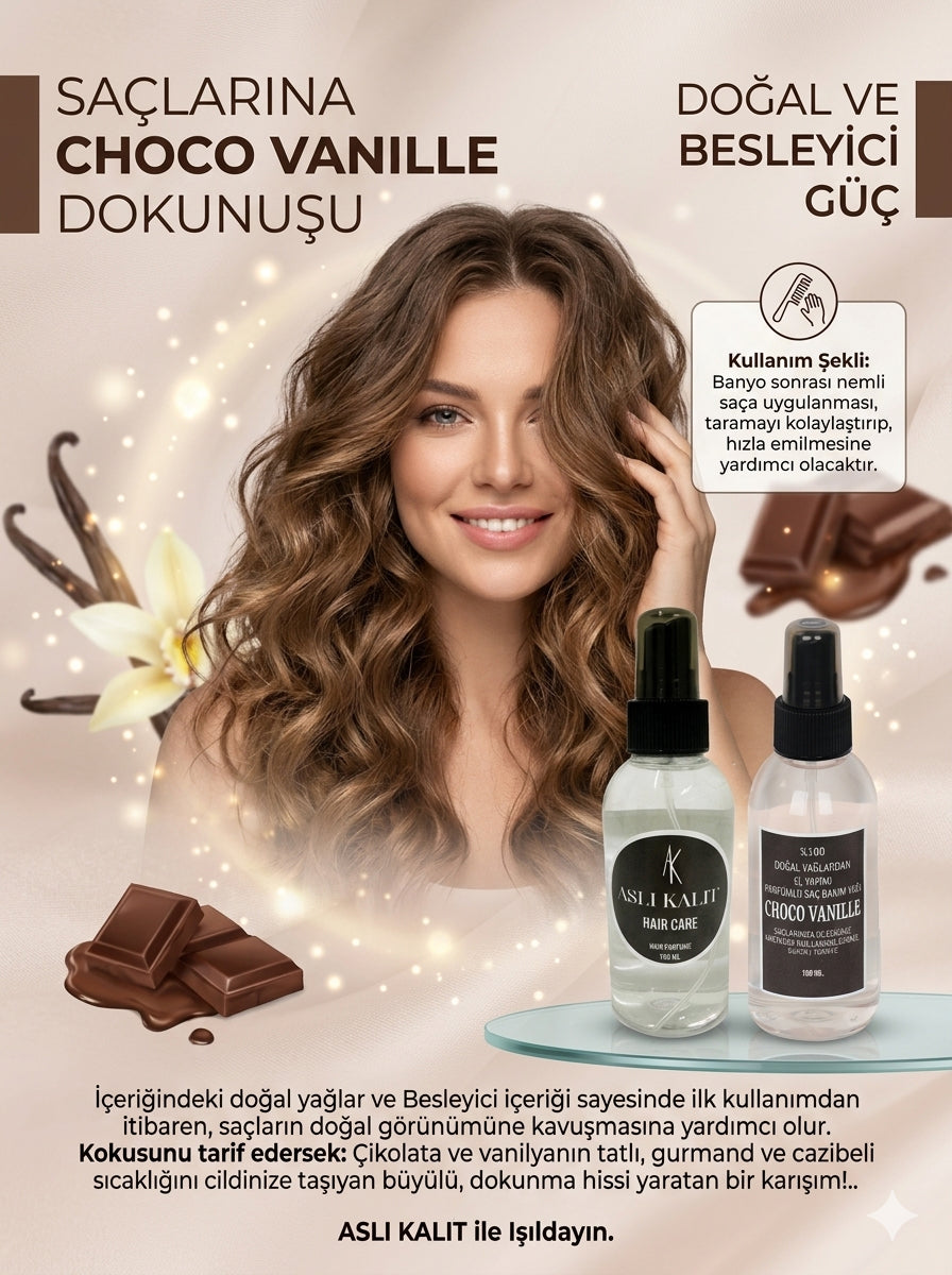 ASLI KALIT (ChocoVanille) Parfümlü Saç Bakım Parfümü %100 Doğal Yağlardan Hair Care Saç Parfümü 150ml