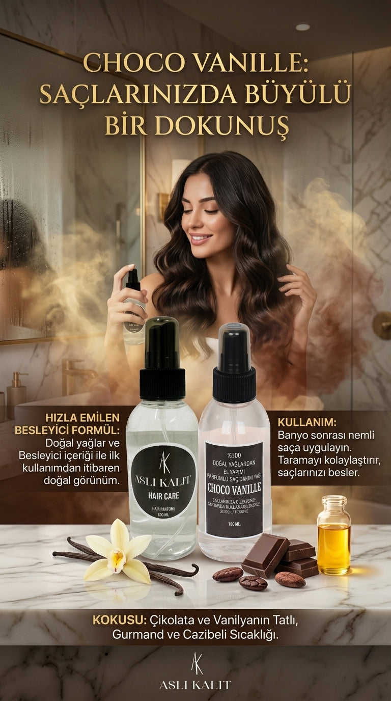 ASLI KALIT (ChocoVanille) Parfümlü Saç Bakım Parfümü %100 Doğal Yağlardan Hair Care Saç Parfümü 150ml