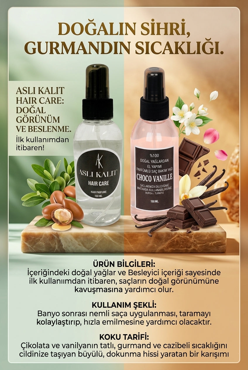 ASLI KALIT (ChocoVanille) Parfümlü Saç Bakım Parfümü %100 Doğal Yağlardan Hair Care Saç Parfümü 150ml