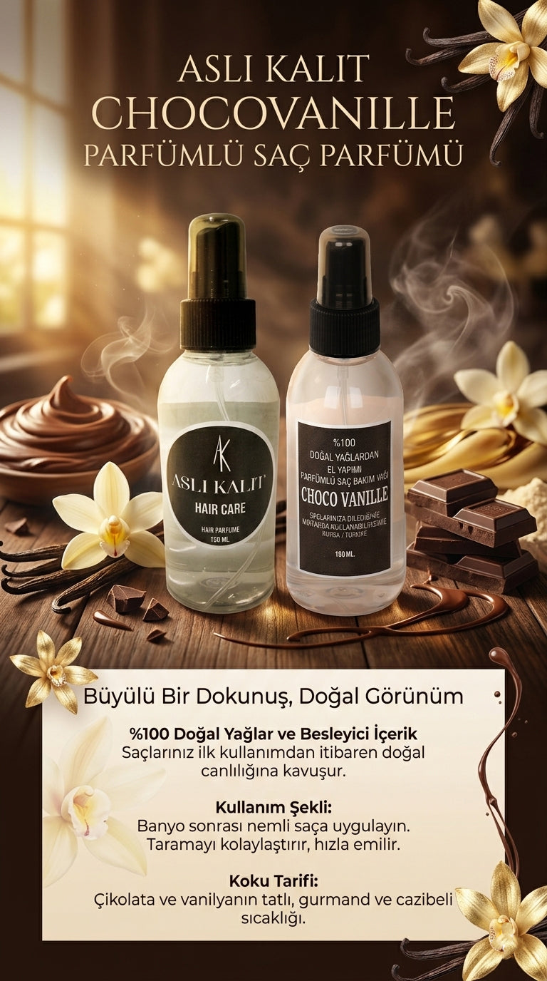 ASLI KALIT (ChocoVanille) Parfümlü Saç Bakım Parfümü %100 Doğal Yağlardan Hair Care Saç Parfümü 150ml