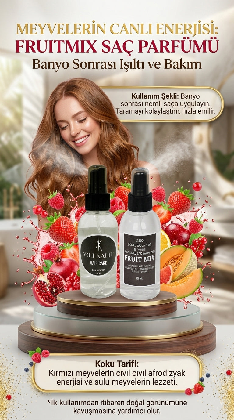 ASLI KALIT ( FruitMix ) Parfümlü Saç Bakım Parfümü Doğal Yağlardan Hair Care Saç Parfümü 150ml