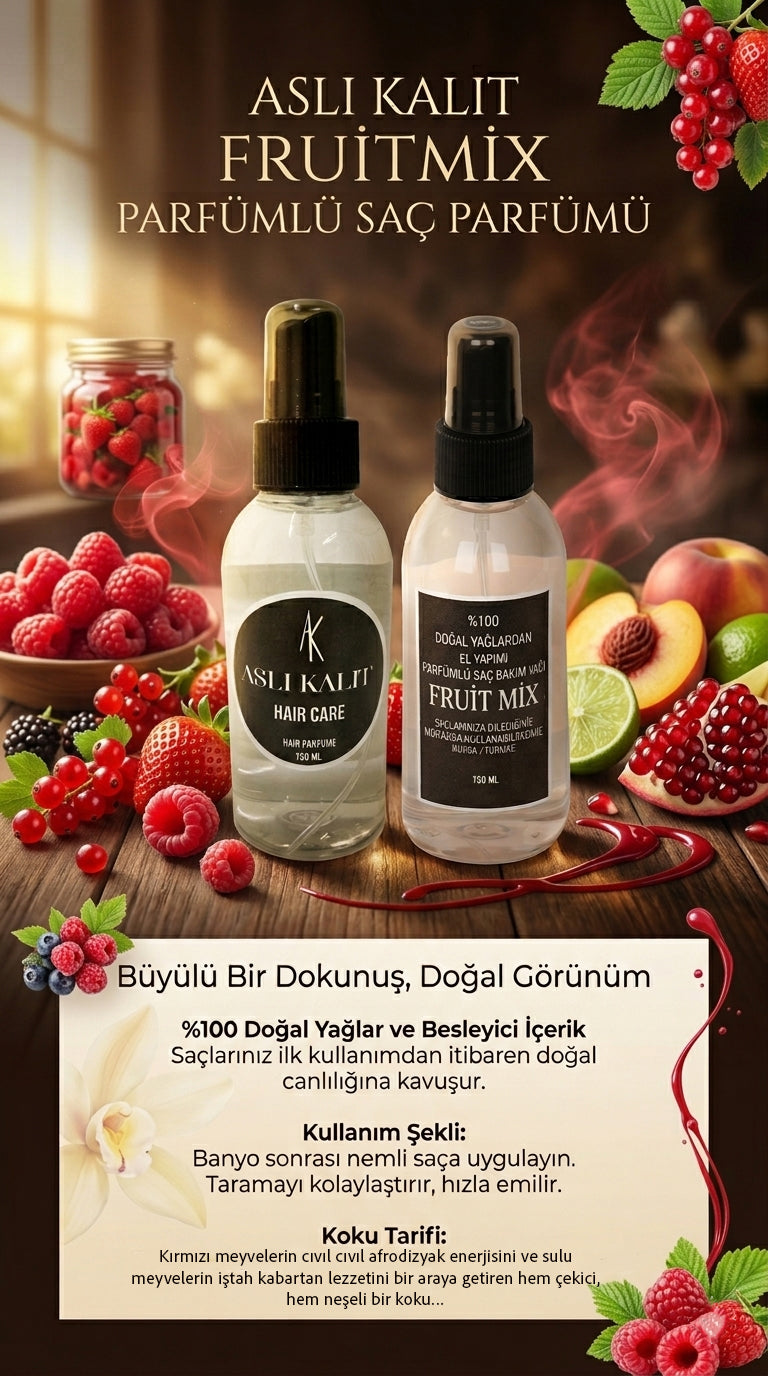 ASLI KALIT ( FruitMix ) Parfümlü Saç Bakım Parfümü Doğal Yağlardan Hair Care Saç Parfümü 150ml